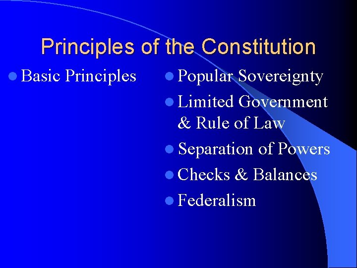 Principles of the Constitution l Basic Principles l Popular Sovereignty l Limited Government &