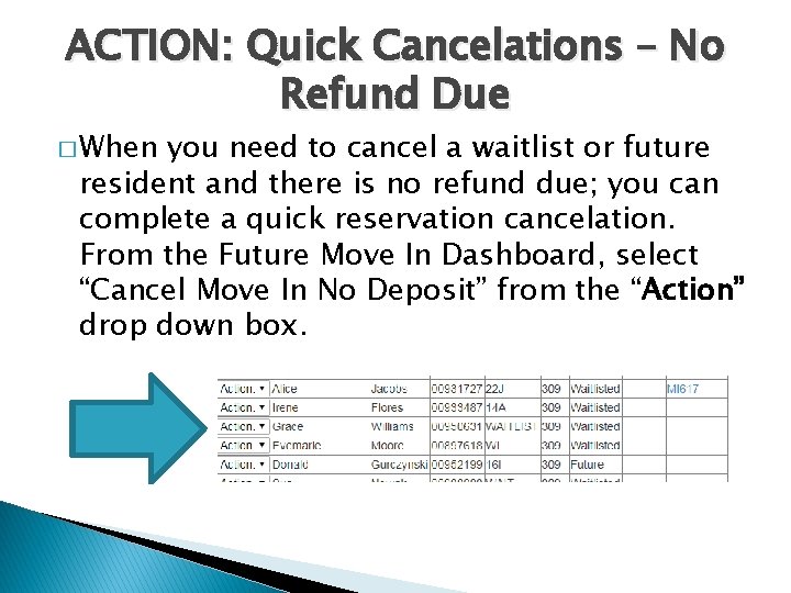 ACTION: Quick Cancelations – No Refund Due � When you need to cancel a