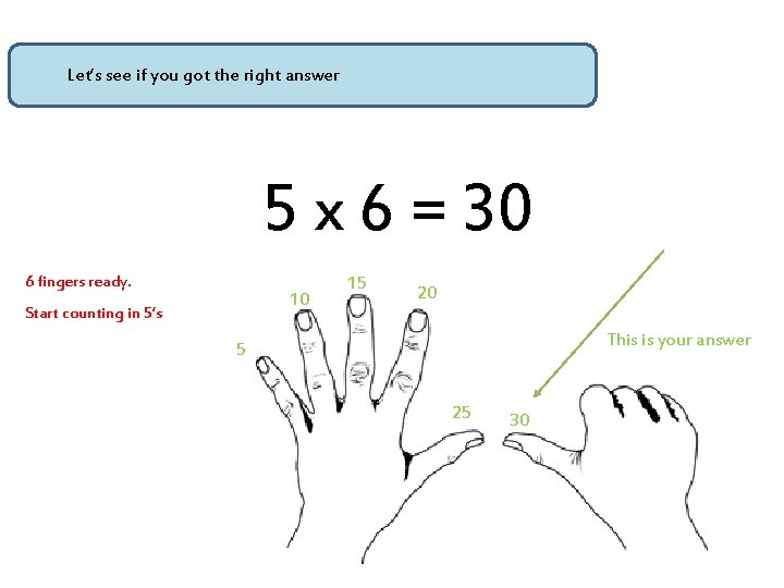 Let’s see if you got the right answer 5 x 6 = 30 6