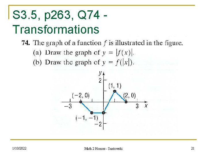 S 3. 5, p 263, Q 74 Transformations 1/10/2022 Math 2 Honors - Santowski S 3. 5, p 263, Q 74 Transformations 1/10/2022 Math 2 Honors - Santowski