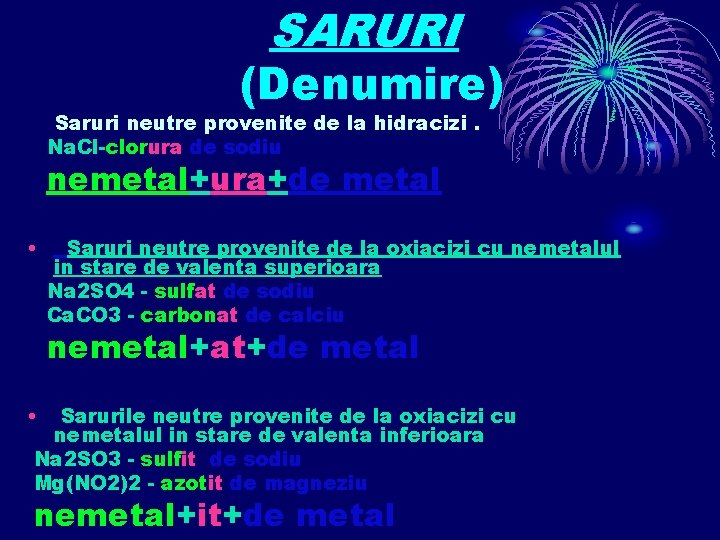 SARURI (Denumire) Saruri neutre provenite de la hidracizi. Na. Cl-clorura de sodiu • nemetal+ura+de