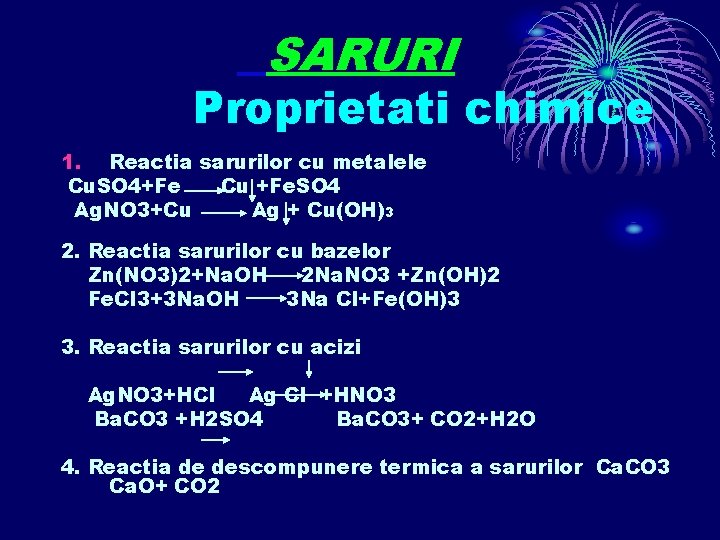 SARURI Proprietati chimice 1. Reactia sarurilor cu metalele Cu. SO 4+Fe Cu +Fe. SO
