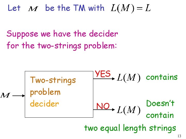 Let be the TM with Suppose we have the decider for the two-strings problem: