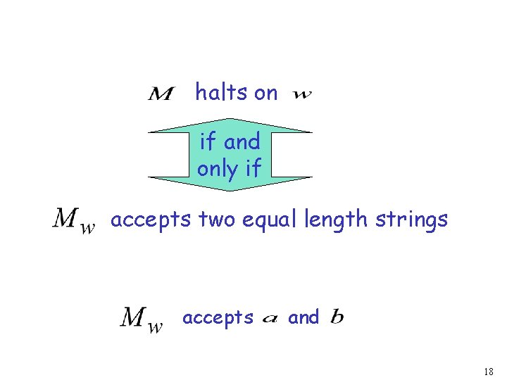 halts on if and only if accepts two equal length strings accepts and 18