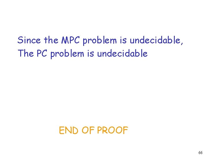 Since the MPC problem is undecidable, The PC problem is undecidable END OF PROOF