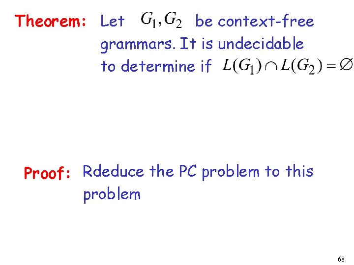 be context-free Theorem: Let grammars. It is undecidable to determine if Proof: Rdeduce the
