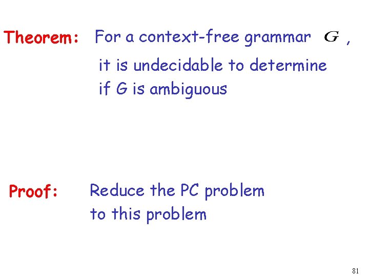 Theorem: For a context-free grammar , it is undecidable to determine if G is