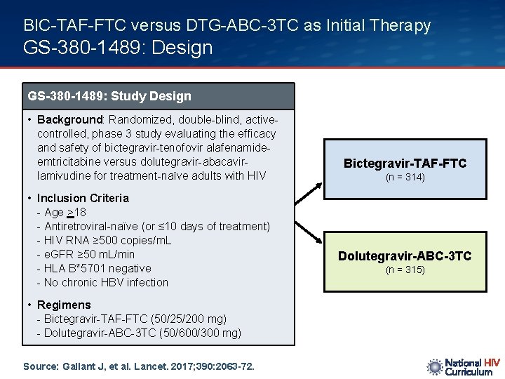 BIC-TAF-FTC versus DTG-ABC-3 TC as Initial Therapy GS-380 -1489: Design GS-380 -1489: Study Design