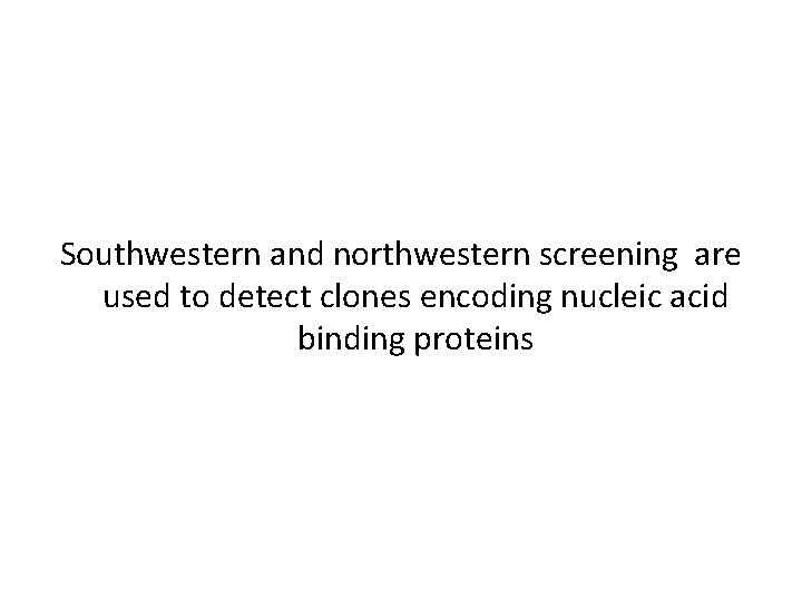 Southwestern and northwestern screening are used to detect clones encoding nucleic acid binding proteins