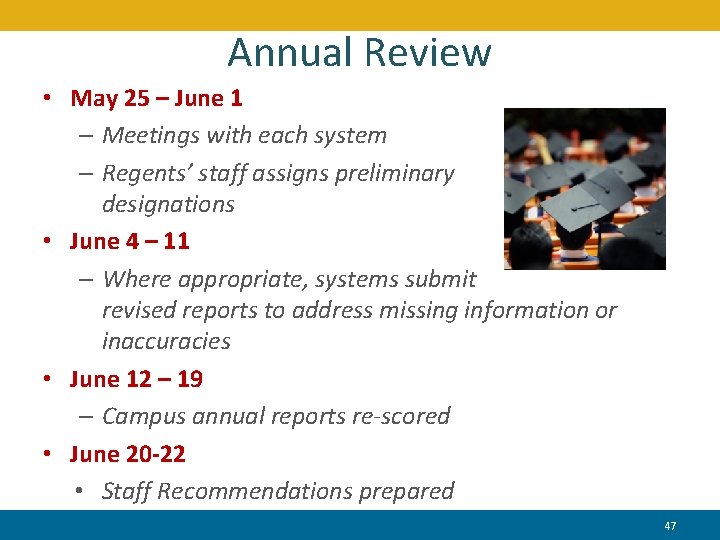 Annual Review • May 25 – June 1 – Meetings with each system –