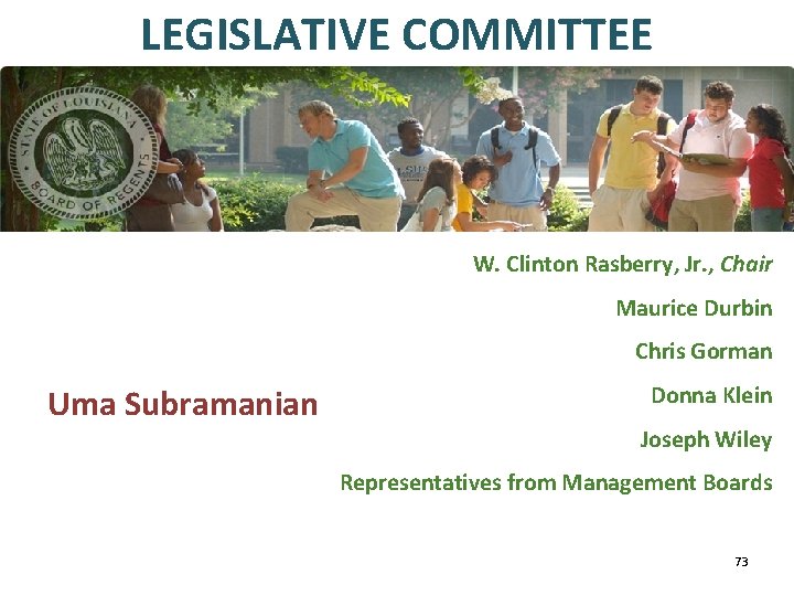 LEGISLATIVE COMMITTEE W. Clinton Rasberry, Jr. , Chair Maurice Durbin Chris Gorman Uma Subramanian