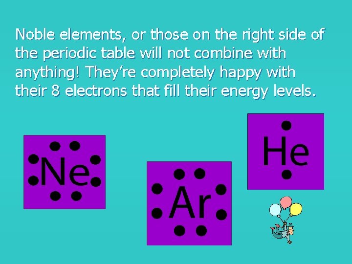 Noble elements, or those on the right side of the periodic table will not