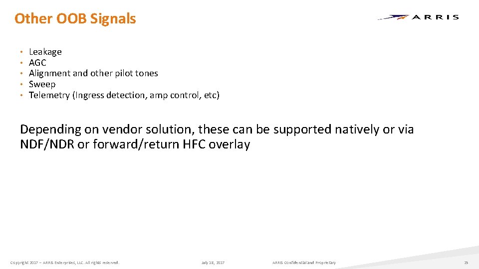 Other OOB Signals • • • Leakage AGC Alignment and other pilot tones Sweep Other OOB Signals • • • Leakage AGC Alignment and other pilot tones Sweep