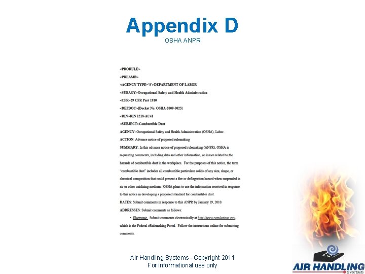 Appendix D OSHA ANPR Air Handling Systems - Copyright 2011 For informational use only