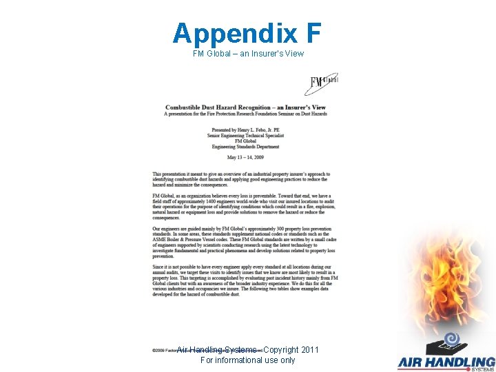 Appendix F FM Global – an Insurer’s View Air Handling Systems - Copyright 2011