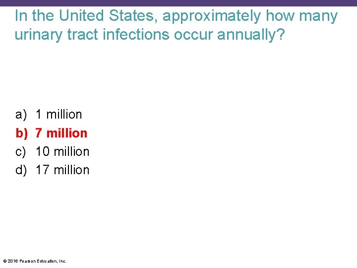 In the United States, approximately how many urinary tract infections occur annually? a) b)