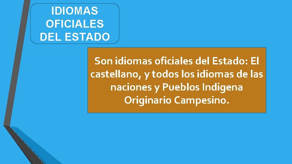 IDIOMAS OFICIALES DEL ESTADO Son idiomas oficiales del Estado: El castellano, y todos los