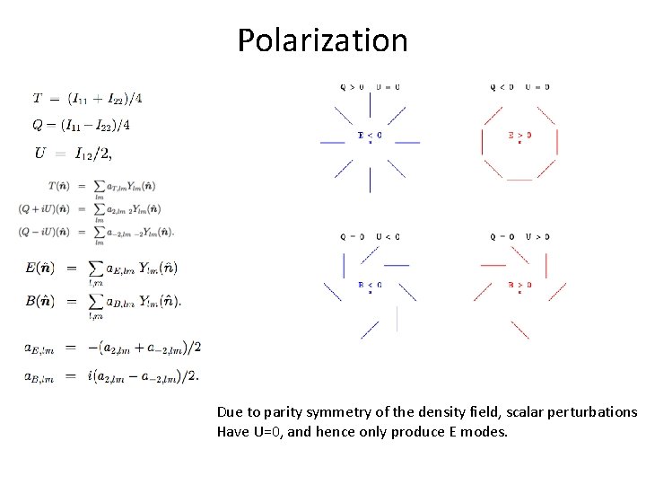 Polarization Due to parity symmetry of the density field, scalar perturbations Have U=0, and