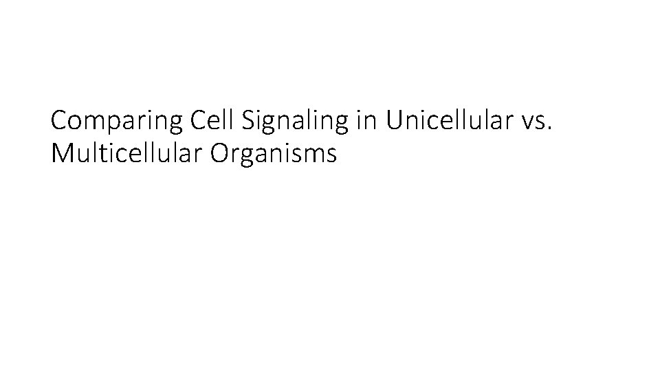 Comparing Cell Signaling in Unicellular vs. Multicellular Organisms Comparing Cell Signaling in Unicellular vs. Multicellular Organisms