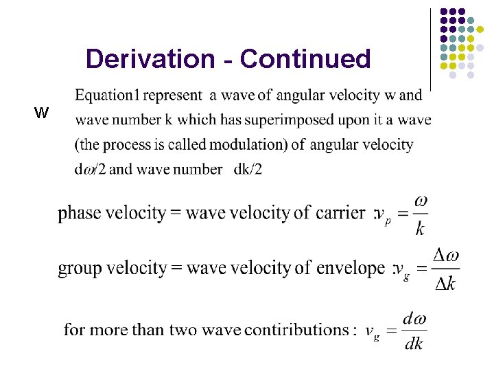 Derivation - Continued w 