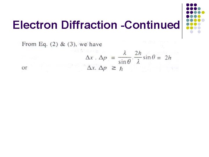 Electron Diffraction -Continued 