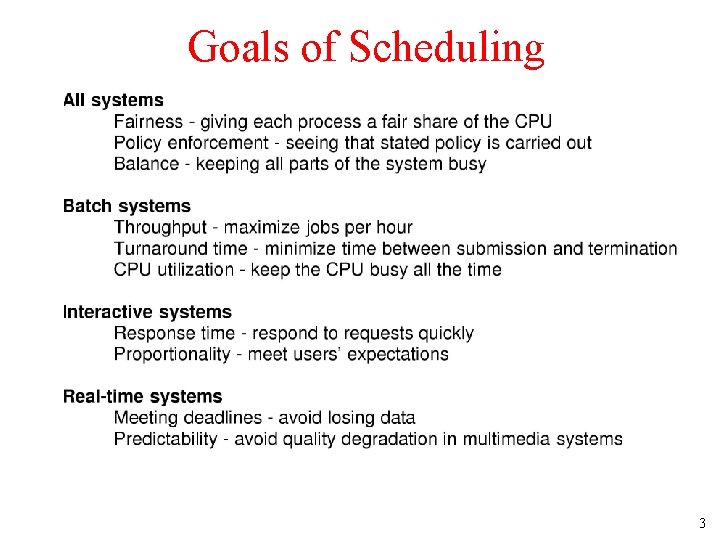 Goals of Scheduling 3 