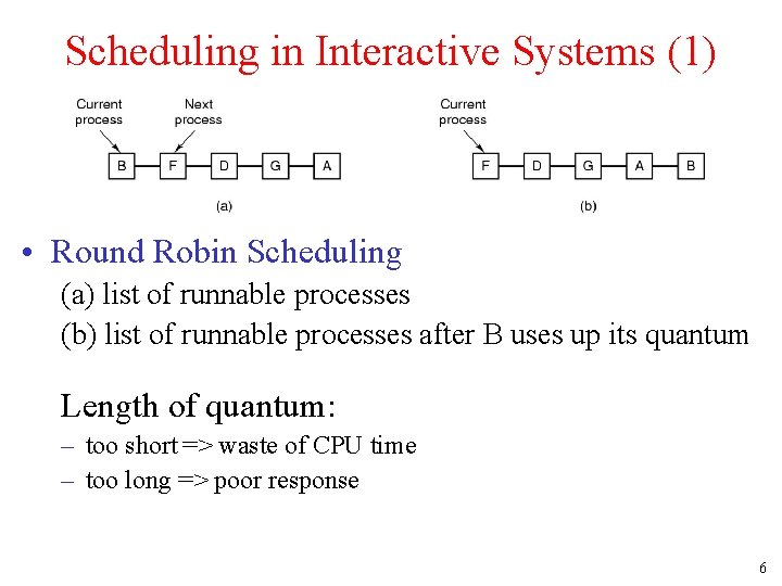 Scheduling in Interactive Systems (1) • Round Robin Scheduling (a) list of runnable processes
