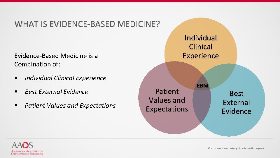 WHAT IS EVIDENCE-BASED MEDICINE? Evidence-Based Medicine is a Combination of: § Individual Clinical Experience