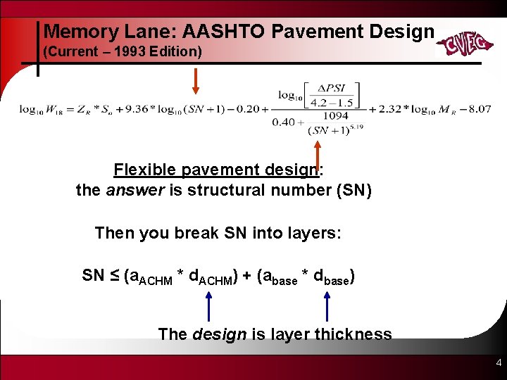 Memory Lane: AASHTO Pavement Design (Current – 1993 Edition) Flexible pavement design: the answer