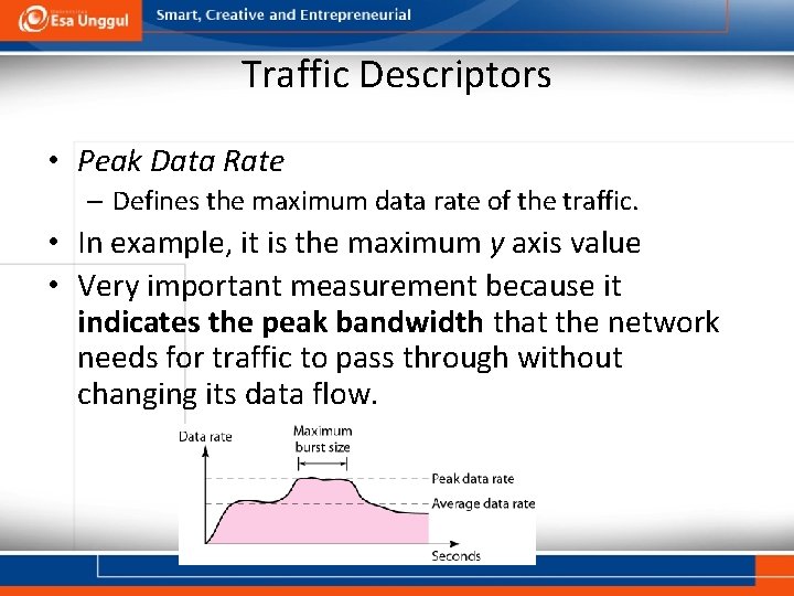 Traffic Descriptors • Peak Data Rate – Defines the maximum data rate of the