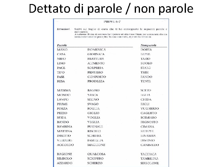 Dettato di parole / non parole 