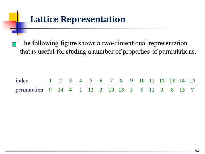 Lattice Representation n The following figure shows a two-dimentional representation that is useful for