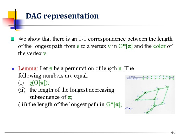 DAG representation n n We show that there is an 1 -1 correspondence between