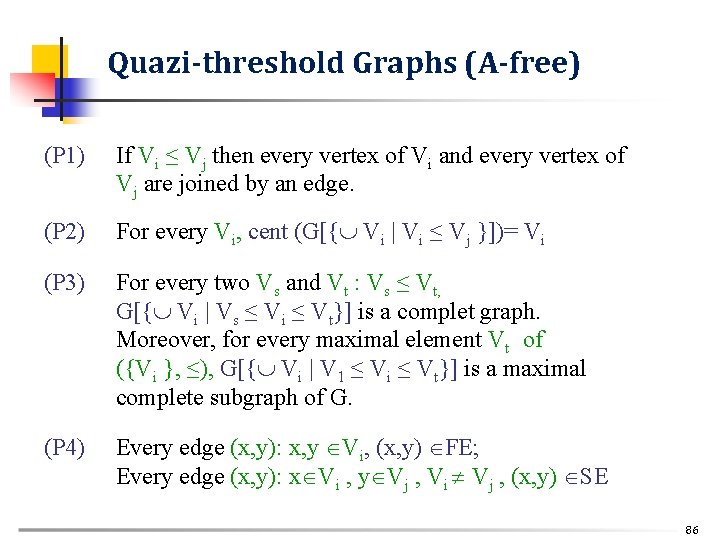 Quazi-threshold Graphs (A-free) (P 1) If Vi ≤ Vj then every vertex of Vi