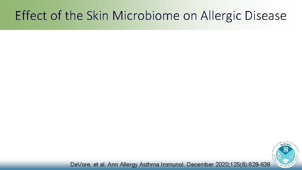 Effect of the Skin Microbiome on Allergic Disease De. Vore, et al. Ann Allergy