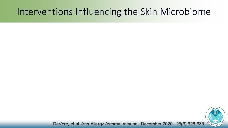 Interventions Influencing the Skin Microbiome De. Vore, et al. Ann Allergy Asthma Immunol. December