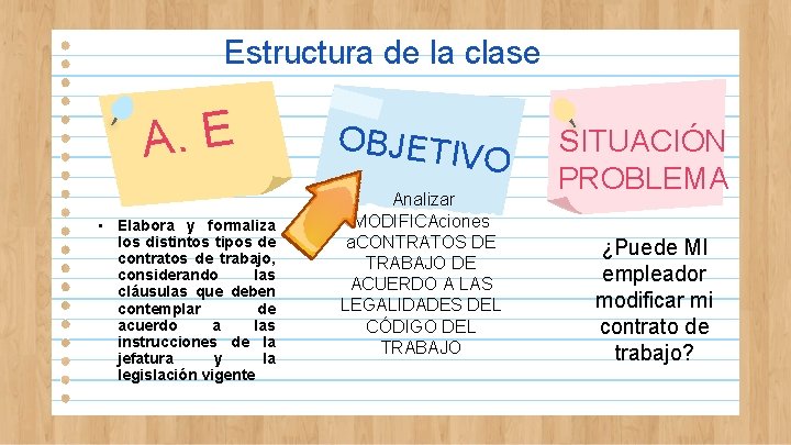 Estructura de la clase A. E • Elabora y formaliza los distintos tipos de