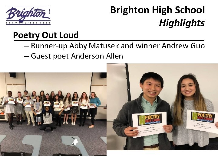 Brighton High School Highlights Poetry Out Loud __________________ – Runner-up Abby Matusek and winner