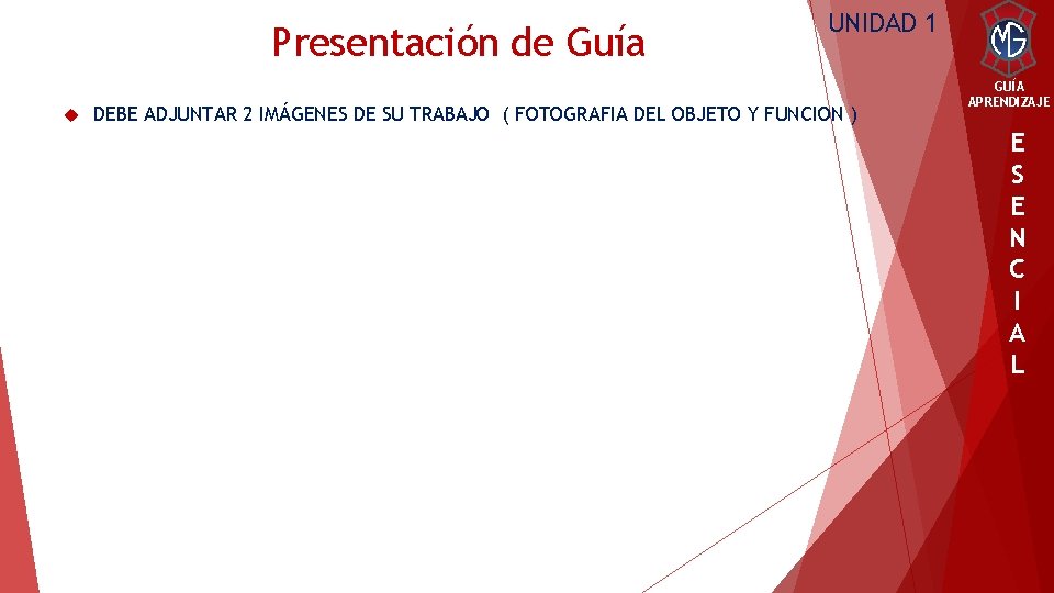 Presentación de Guía UNIDAD 1 DEBE ADJUNTAR 2 IMÁGENES DE SU TRABAJO ( FOTOGRAFIA
