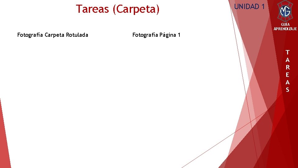 Tareas (Carpeta) UNIDAD 1 GUÍA APRENDIZAJE Fotografía Carpeta Rotulada Fotografía Página 1 T A