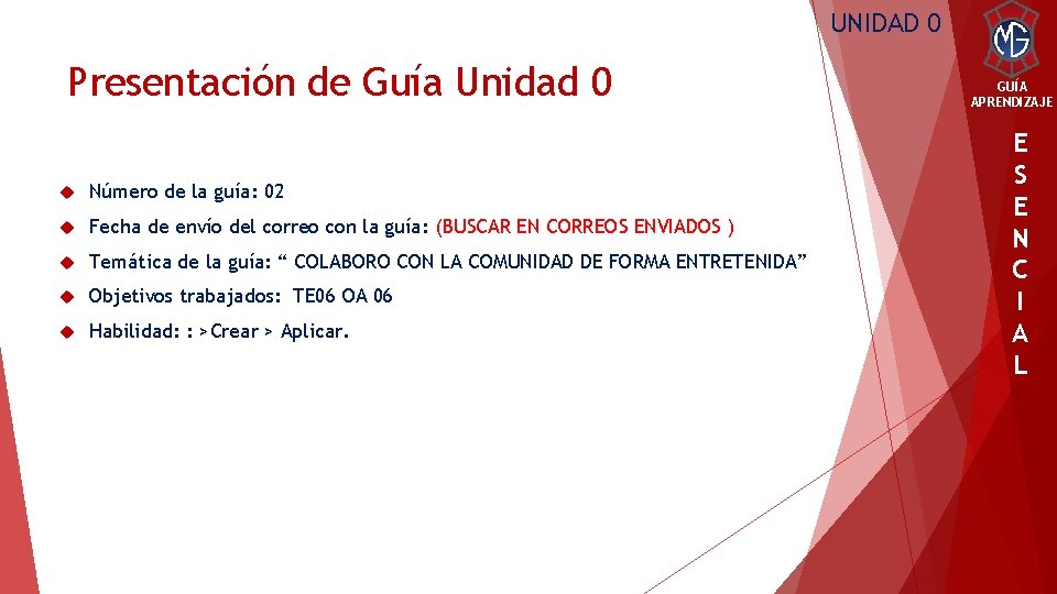 UNIDAD 0 Presentación de Guía Unidad 0 Número de la guía: 02 Fecha de
