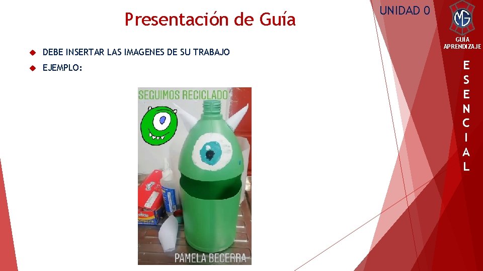 Presentación de Guía DEBE INSERTAR LAS IMAGENES DE SU TRABAJO EJEMPLO: UNIDAD 0 GUÍA