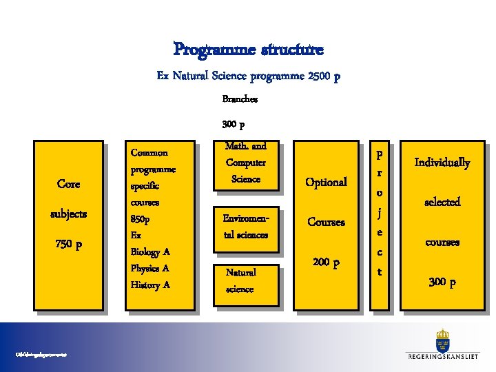 Programme structure Ex Natural Science programme 2500 p Branches 300 p Core subjets Core
