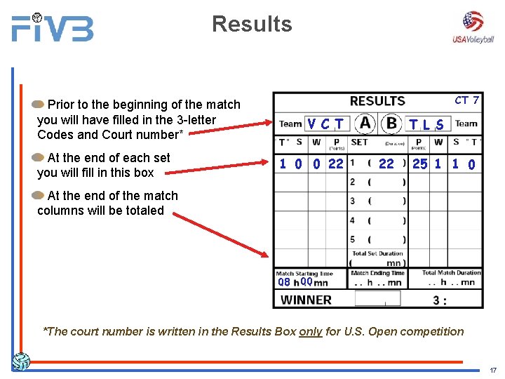Results CT 7 Prior to the beginning of the match you will have filled Results CT 7 Prior to the beginning of the match you will have filled