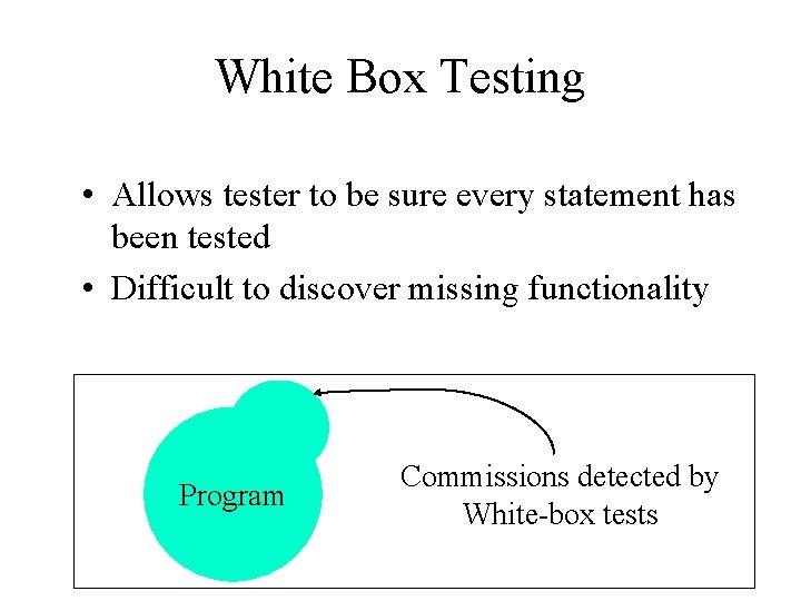 White Box Testing • Allows tester to be sure every statement has been tested