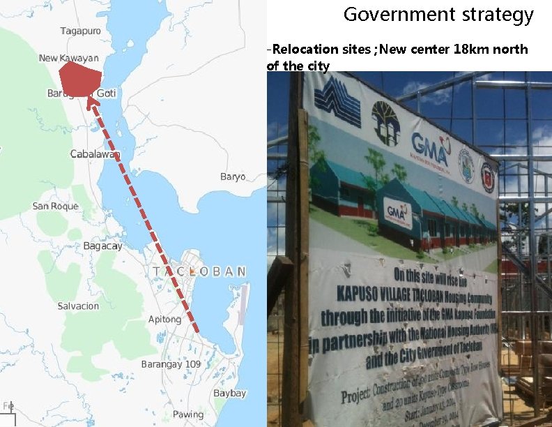 Government strategy -Relocation sites ; New center 18 km north of the city LA