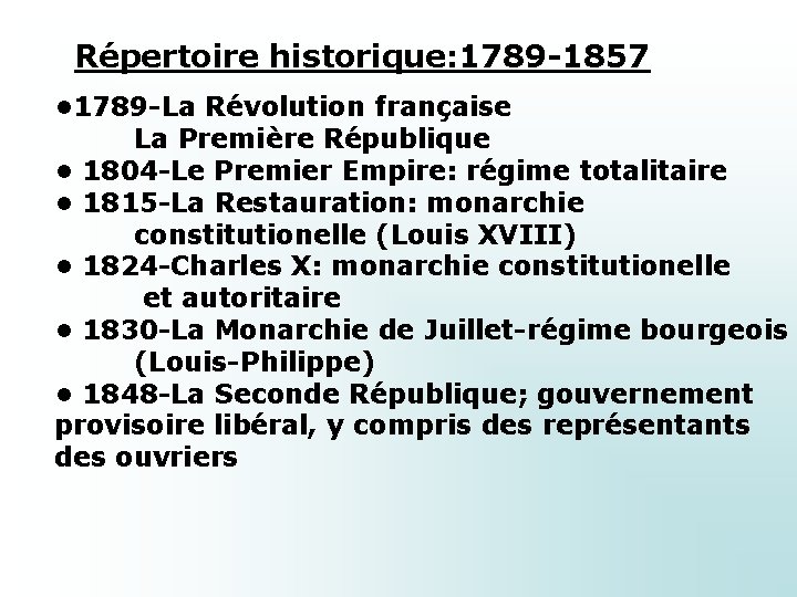 Répertoire historique: 1789 -1857 • 1789 -La Révolution française La Première République • 1804