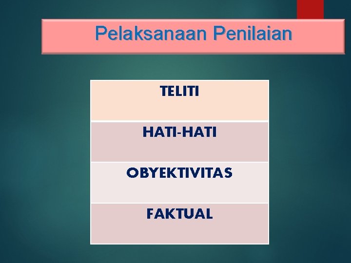 Pelaksanaan Penilaian TELITI HATI-HATI OBYEKTIVITAS FAKTUAL 