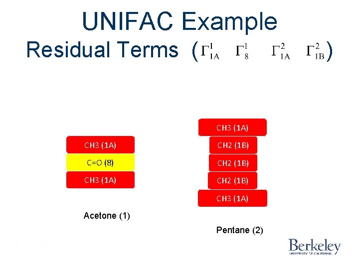 UNIFAC Example Residual Terms ( ) CH 3 (1 A) CH 2 (1 B)