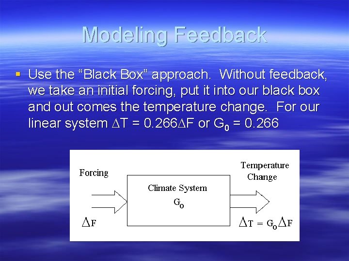 Modeling Feedback § Use the “Black Box” approach. Without feedback, we take an initial